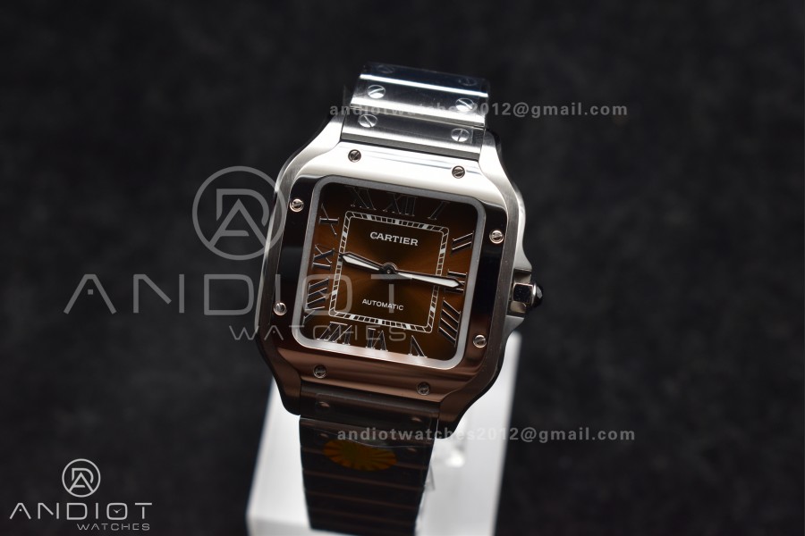 Santos de Cartier 35mm SS AF 1:1 Best Edition Brown Dial on SS Smart Links Bracelet MIYOTA 9015