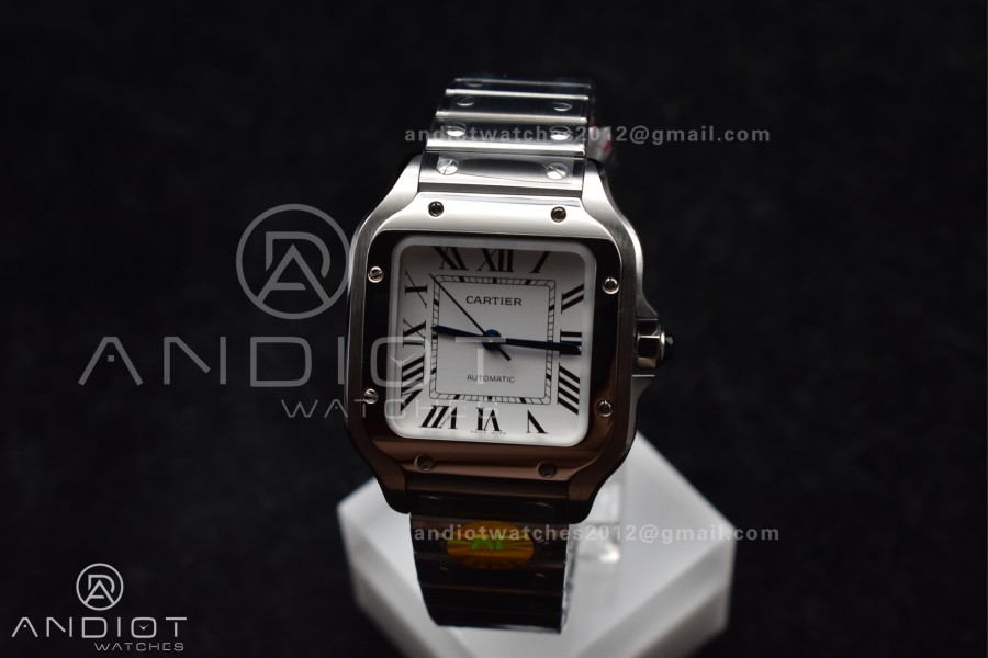 Santos de Cartier 35mm SS AF 1:1 Best Edition White Dial on SS Smart Links Bracelet MIYOTA 9015