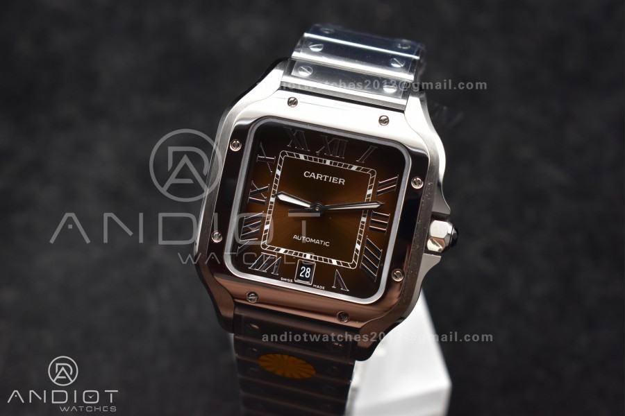 Santos de Cartier 40mm SS AF 1:1 Best Edition Brown Dial on SS Smart Links Bracelet MIYOTA 9015