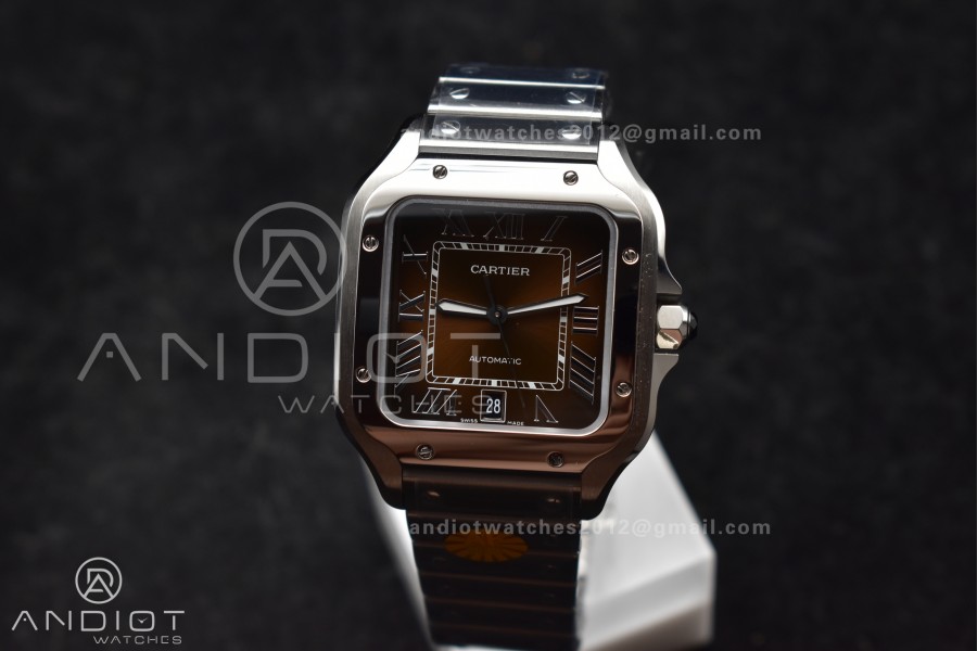 Santos de Cartier 40mm SS AF 1:1 Best Edition Brown Dial on SS Smart Links Bracelet MIYOTA 9015
