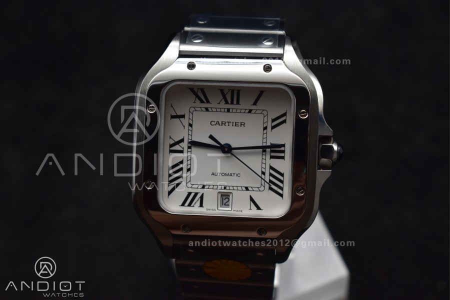 Santos de Cartier 40mm SS AF 1:1 Best Edition White Dial on SS Smart Links Bracelet MIYOTA 9015