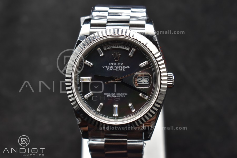 DayDate 40 SS GMF 904L Steel Black Crystal Dial on President Bracelet A2836 V3 (Gain Weight)