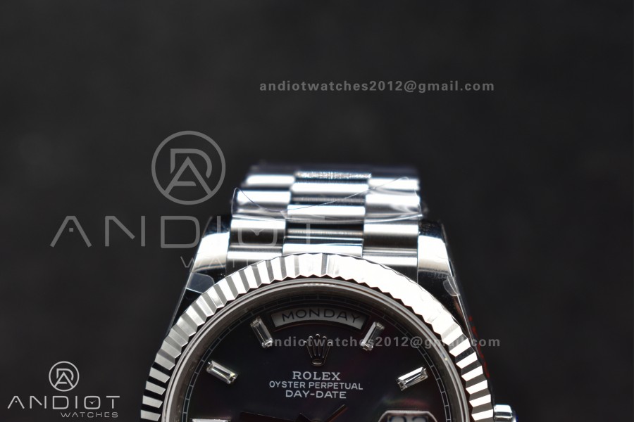 DayDate 40 SS GMF 904L Steel Black Crystal Dial on President Bracelet A2836 V3 (Gain Weight)