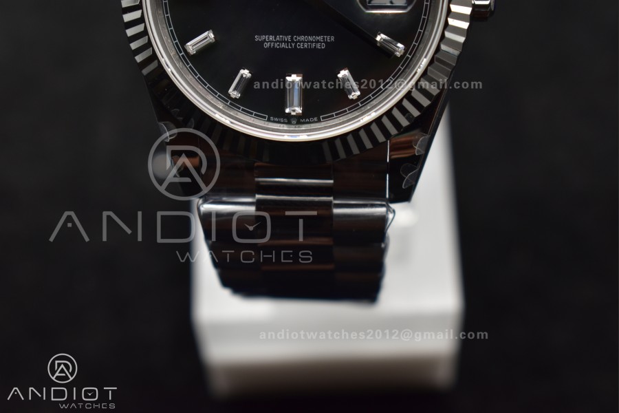 DayDate 40 SS GMF 904L Steel Black Crystal Dial on President Bracelet A2836 V3 (Gain Weight)