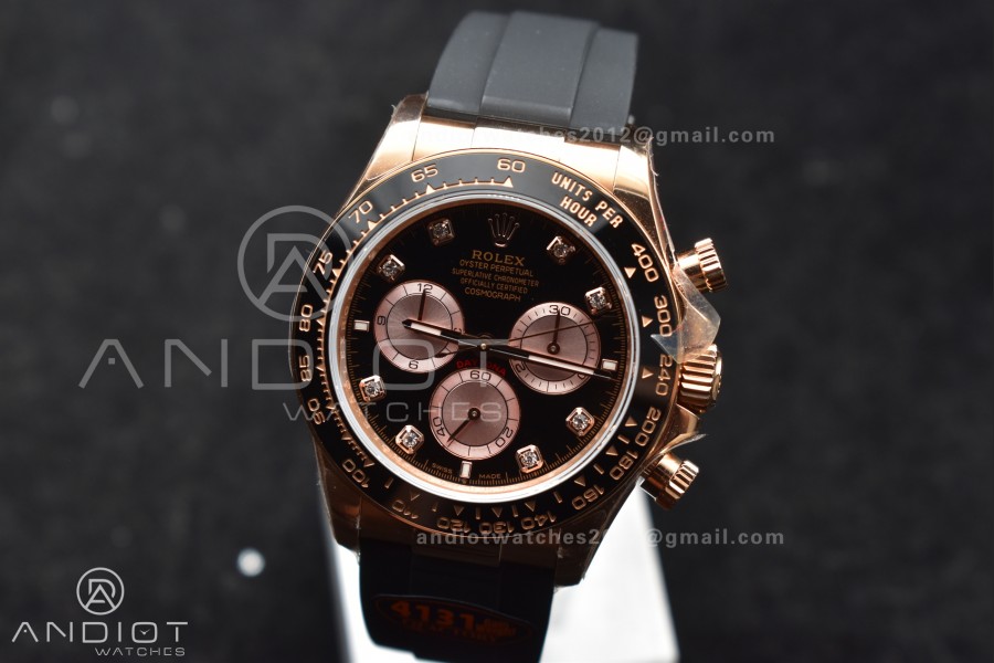 Daytona 126515 QF 1:1 Best Edition Black/RG Diamonds Dial on Oysterflex Strap SH4131 V6 (Weighted)