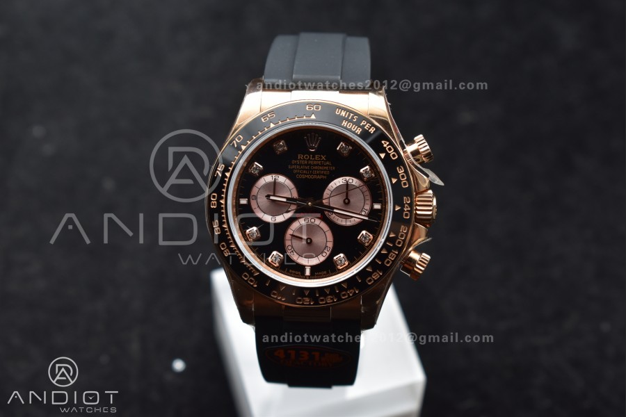 Daytona 126515 QF 1:1 Best Edition Black/RG Diamonds Dial on Oysterflex Strap SH4131 V6 (Weighted)
