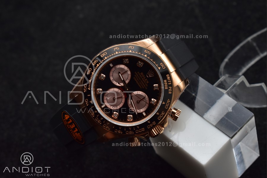 Daytona 126515 QF 1:1 Best Edition Black/RG Diamonds Dial on Oysterflex Strap SH4131 V6 (Weighted)