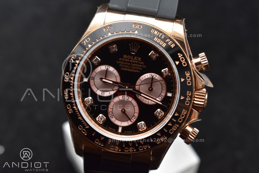 Daytona 126515 QF 1:1 Best Edition Black/RG Diamonds Dial on Oysterflex Strap SH4131 V6 (Weighted)