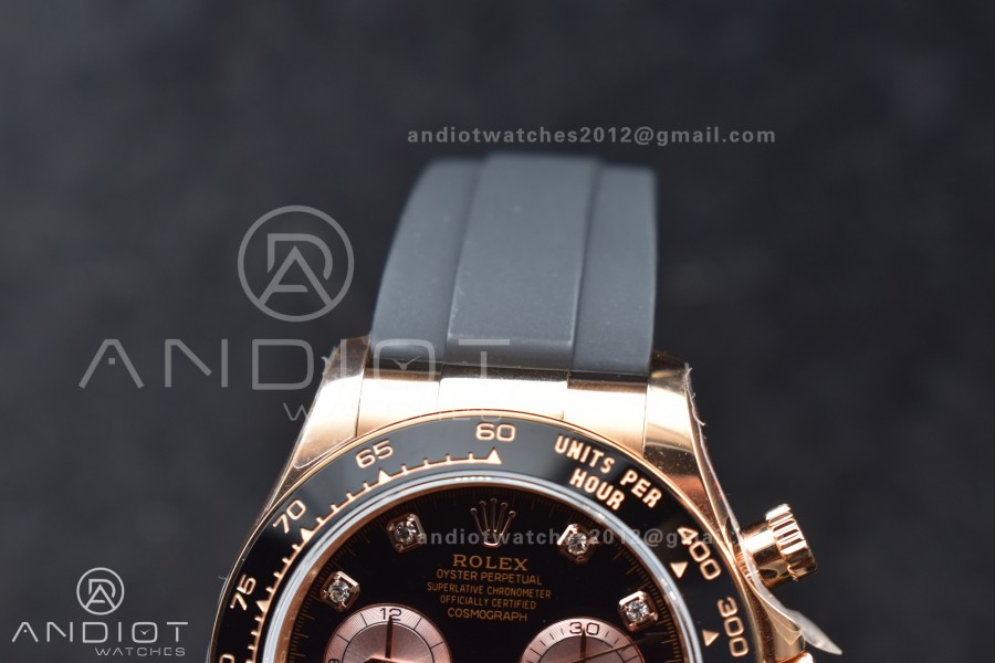 Daytona 126515 QF 1:1 Best Edition Black/RG Diamonds Dial on Oysterflex Strap SH4131 V6 (Weighted)