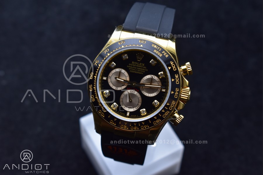 Daytona 126518 QF 1:1 Best Edition Black/YG Diamonds Dial on Oysterflex Strap SH4131 V6 (Weighted)