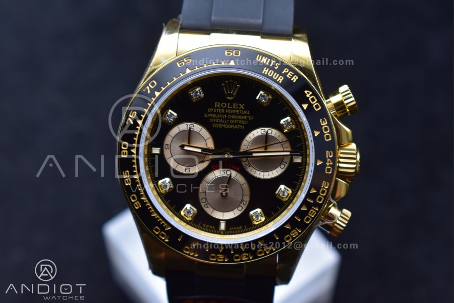 Daytona 126518 QF 1:1 Best Edition Black/YG Diamonds Dial on Oysterflex Strap SH4131 V6 (Weighted)