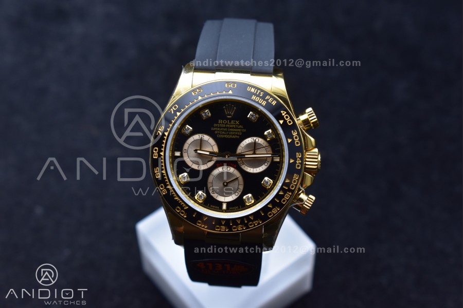 Daytona 126518 QF 1:1 Best Edition Black/YG Diamonds Dial on Oysterflex Strap SH4131 V6 (Weighted)