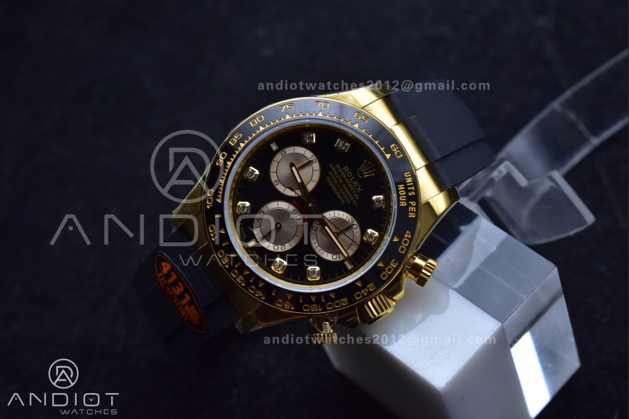 Daytona 126518 QF 1:1 Best Edition Black/YG Diamonds Dial on Oysterflex Strap SH4131 V6 (Weighted)