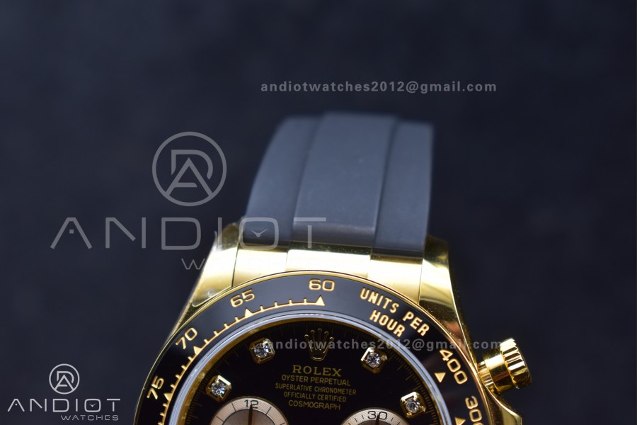 Daytona 126518 QF 1:1 Best Edition Black/YG Diamonds Dial on Oysterflex Strap SH4131 V6 (Weighted)