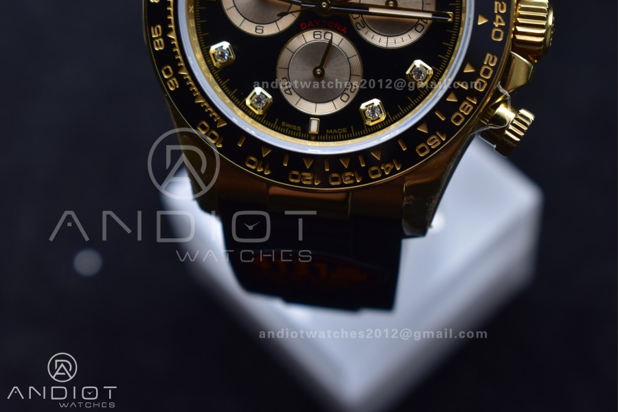 Daytona 126518 QF 1:1 Best Edition Black/YG Diamonds Dial on Oysterflex Strap SH4131 V6 (Weighted)