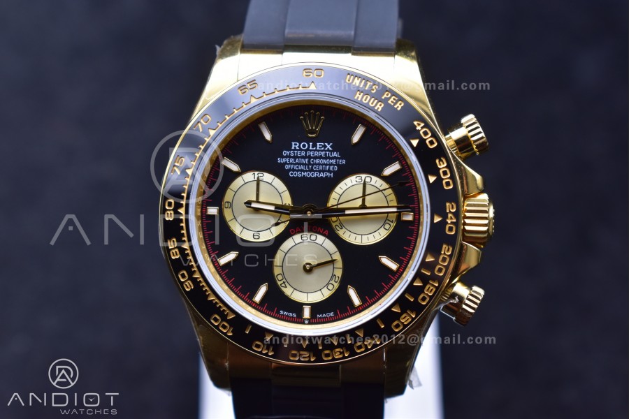 Daytona 126518 QF 1:1 Best Edition Black/YG Dial on Oysterflex Strap SH4131 V6 (Weighted)