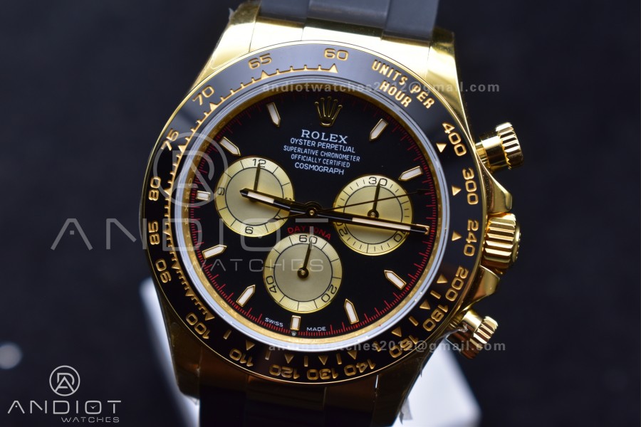 Daytona 126518 QF 1:1 Best Edition Black/YG Dial on Oysterflex Strap SH4131 V6 (Weighted)