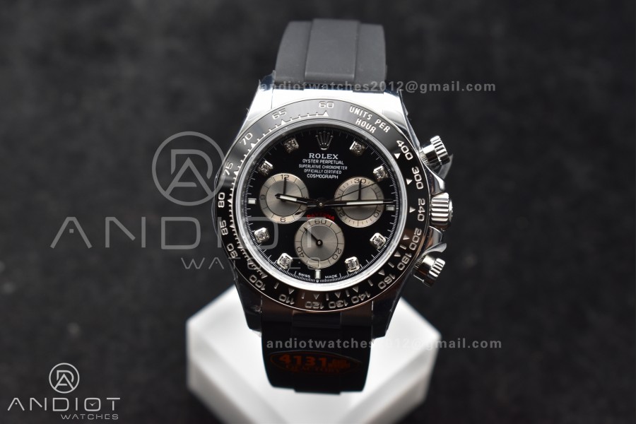 Daytona 126519 QF 1:1 Best Edition Black/Silver Diamonds Dial on Oysterflex Strap SH4131 V6 (Weighted)