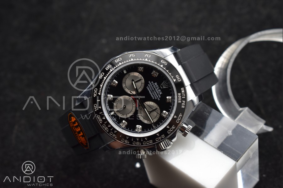 Daytona 126519 QF 1:1 Best Edition Black/Silver Diamonds Dial on Oysterflex Strap SH4131 V6 (Weighted)