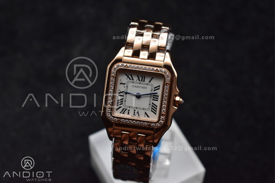 Panthère 27mm BVF 1:1 Best Edition RG White Dial Diamonds Bezel on RG Bracelet Ronda Quartz