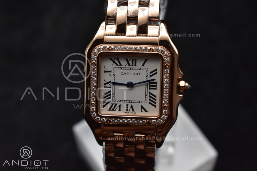 Panthère 27mm BVF 1:1 Best Edition RG White Dial Diamonds Bezel on RG Bracelet Ronda Quartz