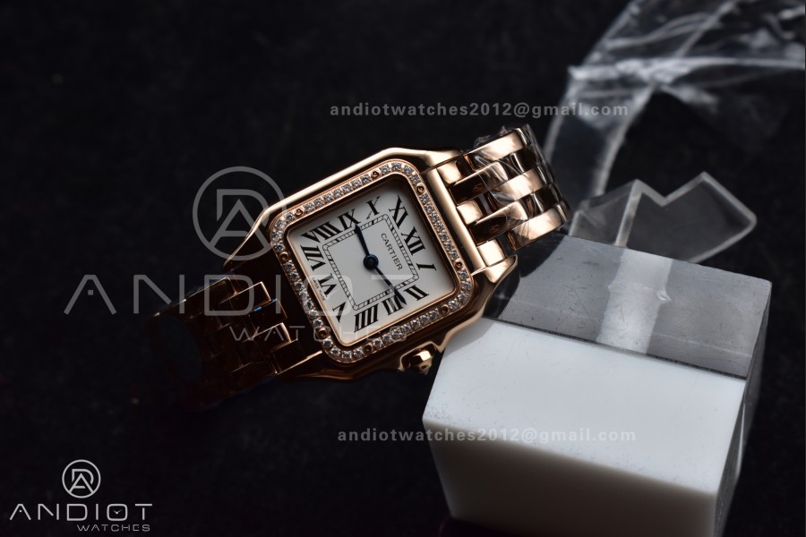 Panthère 27mm BVF 1:1 Best Edition RG White Dial Diamonds Bezel on RG Bracelet Ronda Quartz