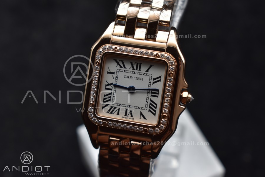 Panthère 27mm BVF 1:1 Best Edition RG White Dial Diamonds Bezel on RG Bracelet Ronda Quartz