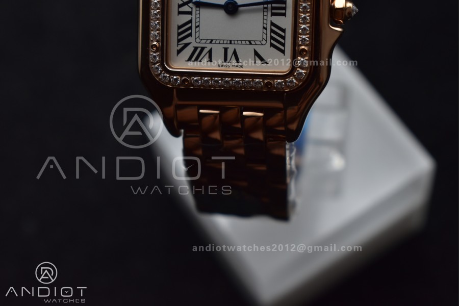 Panthère 27mm BVF 1:1 Best Edition RG White Dial Diamonds Bezel on RG Bracelet Ronda Quartz