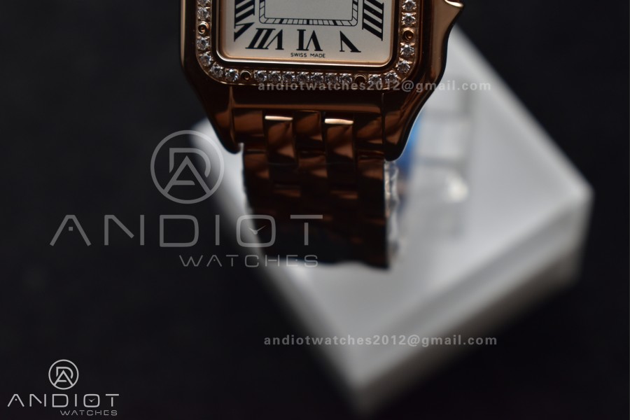 Panthère 27mm BVF 1:1 Best Edition RG White Dial Diamonds Bezel on RG Bracelet Ronda Quartz