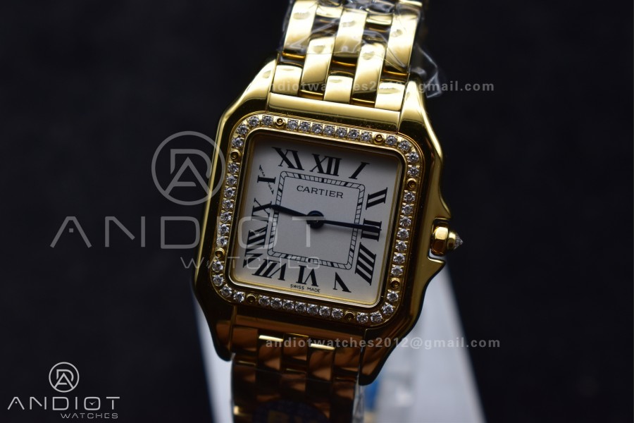 Panthère 27mm BVF 1:1 Best Edition YG White Dial Diamonds Bezel on YG Bracelet Ronda Quartz