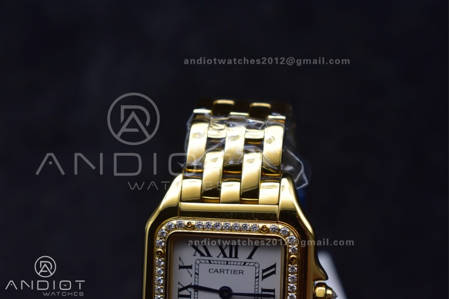Panthère 27mm BVF 1:1 Best Edition YG White Dial Diamonds Bezel on YG Bracelet Ronda Quartz