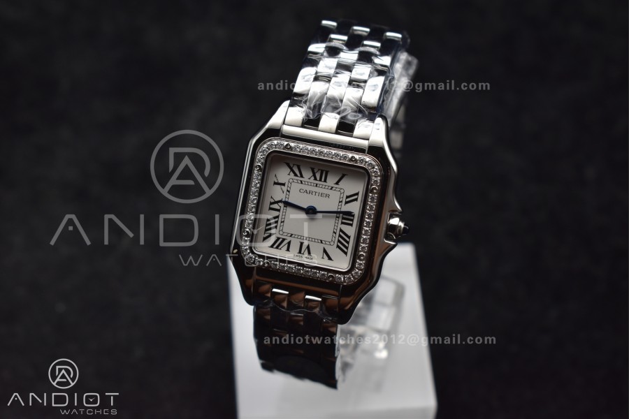 Panthère 27mm BVF 1:1 Best Edition SS White Dial Diamonds Bezel on SS Bracelet Ronda Quartz