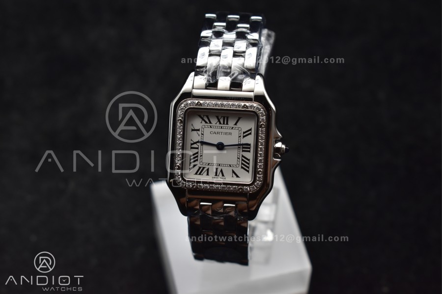Panthère 27mm BVF 1:1 Best Edition SS White Dial Diamonds Bezel on SS Bracelet Ronda Quartz