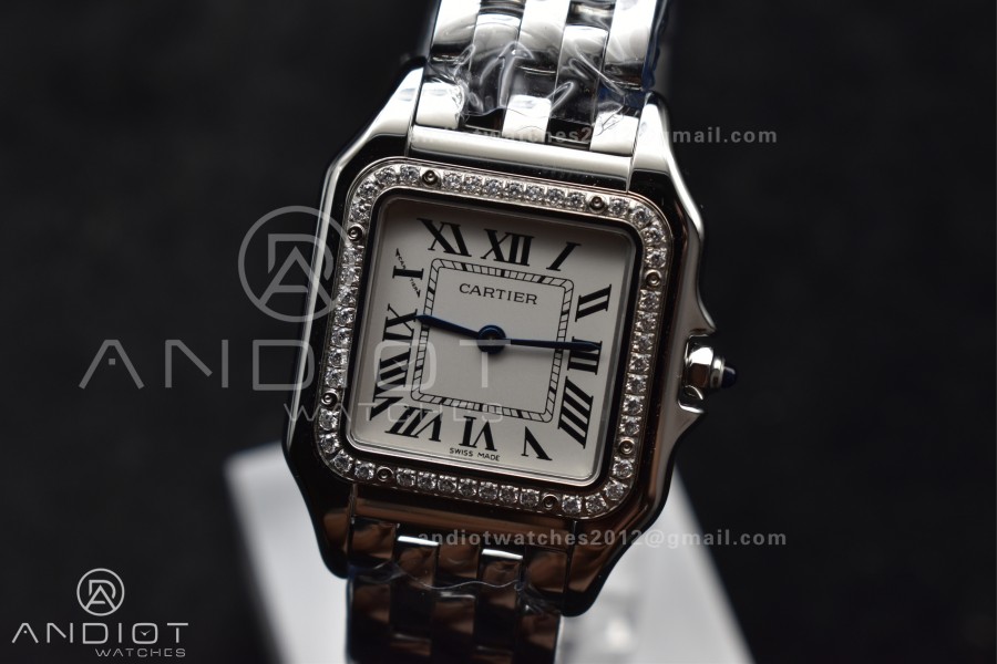 Panthère 27mm BVF 1:1 Best Edition SS White Dial Diamonds Bezel on SS Bracelet Ronda Quartz