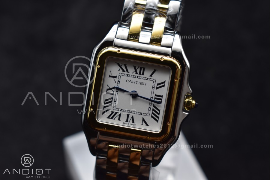 Panthère 27mm BVF 1:1 Best Edition SS/YG White Dial Stainless Bezel on SS/YG Bracelet Ronda Quartz