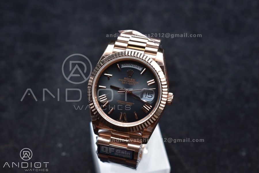 DayDate 40 RG QF Best Edition 904L Steel Slate Ombre Dial on President Bracelet A2836 V4 (Gain Weight)