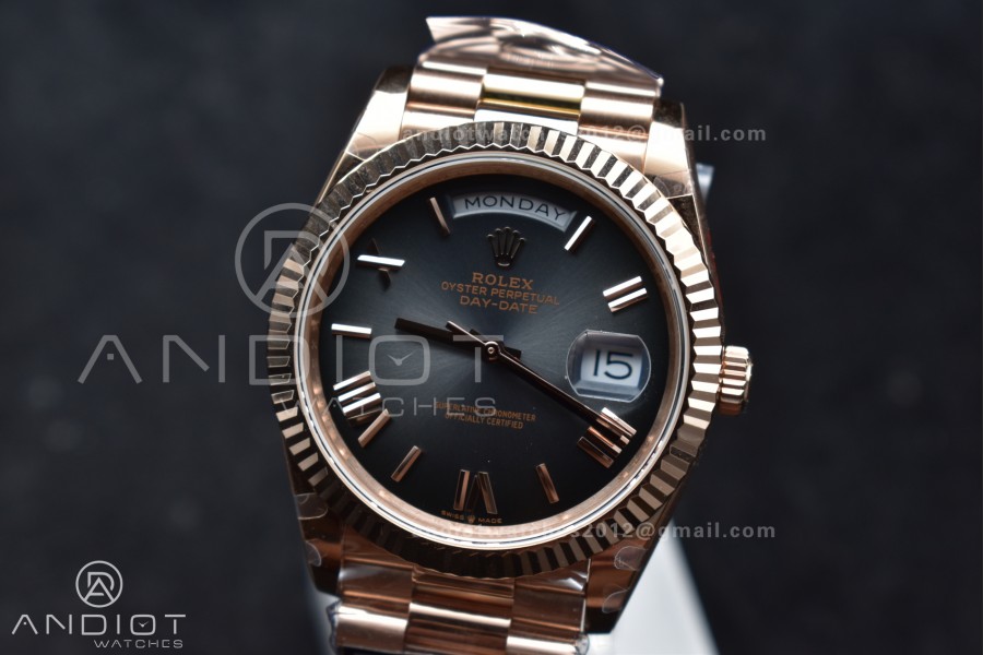 DayDate 40 RG QF Best Edition 904L Steel Slate Ombre Dial on President Bracelet A2836 V4 (Gain Weight)
