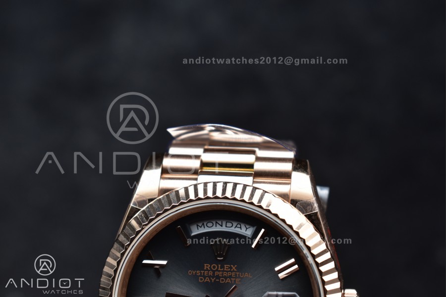 DayDate 40 RG QF Best Edition 904L Steel Slate Ombre Dial on President Bracelet A2836 V4 (Gain Weight)