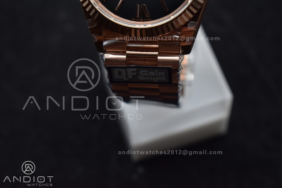 DayDate 40 RG QF Best Edition 904L Steel Slate Ombre Dial on President Bracelet A2836 V4 (Gain Weight)