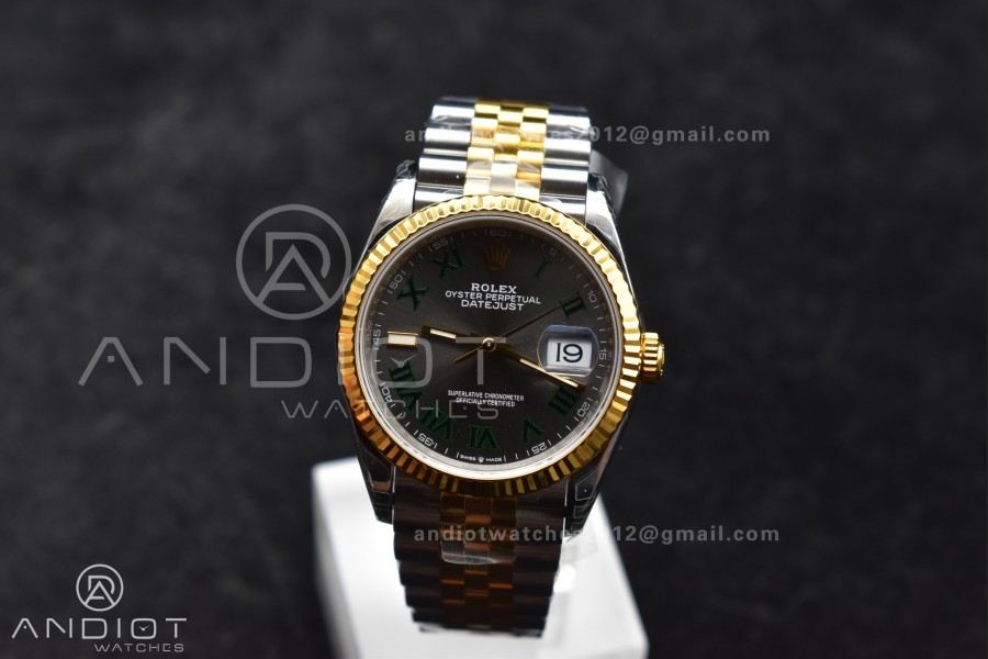 DateJust 36 SS/RG 126231 VSF 1:1 Best Edition 904L Steel Gray Dial Green Roman Marker on Jubilee Bracelet VS3235