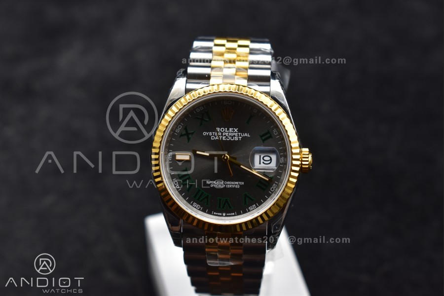 DateJust 36 SS/RG 126231 VSF 1:1 Best Edition 904L Steel Gray Dial Green Roman Marker on Jubilee Bracelet VS3235