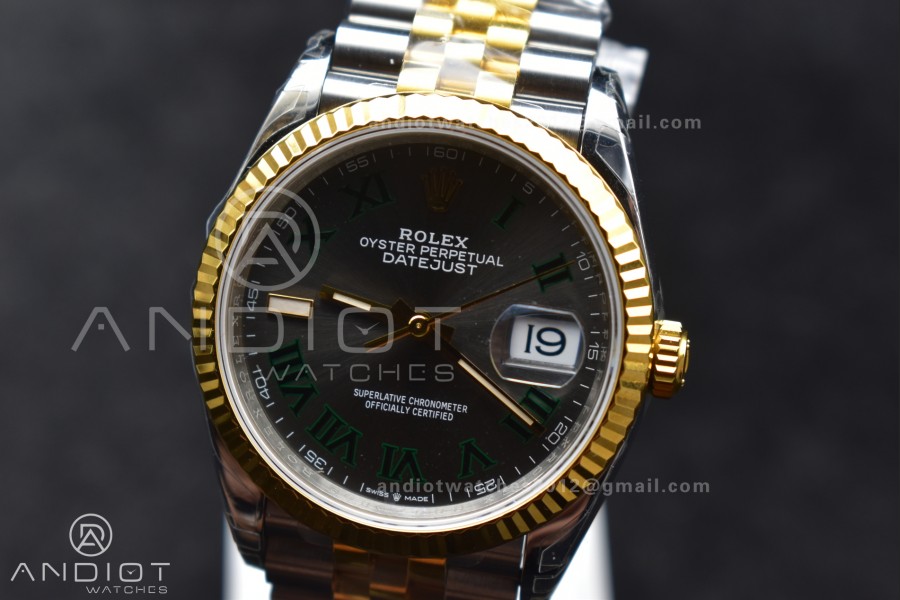 DateJust 36 SS/RG 126231 VSF 1:1 Best Edition 904L Steel Gray Dial Green Roman Marker on Jubilee Bracelet VS3235