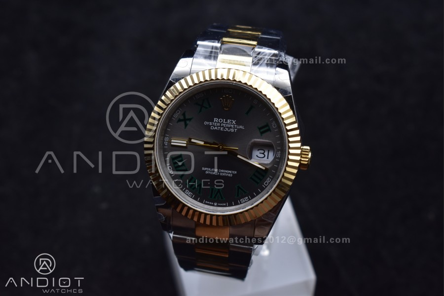 DateJust 41 126333 SS/YG GMF 1:1 Best Edition 904L Steel Gray Green Roman Dial on SS/YG Oyster Bracelet A2836