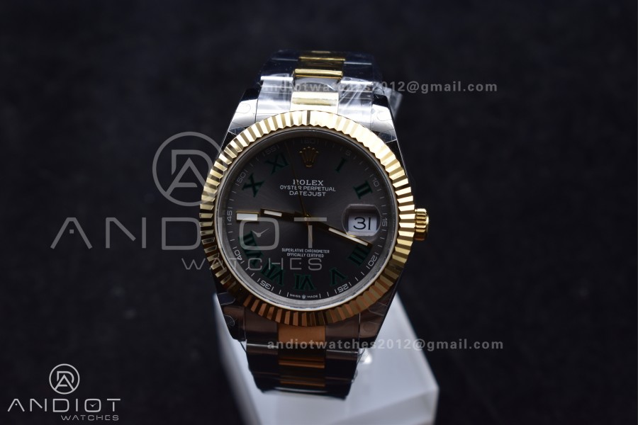 DateJust 41 126333 SS/YG GMF 1:1 Best Edition 904L Steel Gray Green Roman Dial on SS/YG Oyster Bracelet A2836
