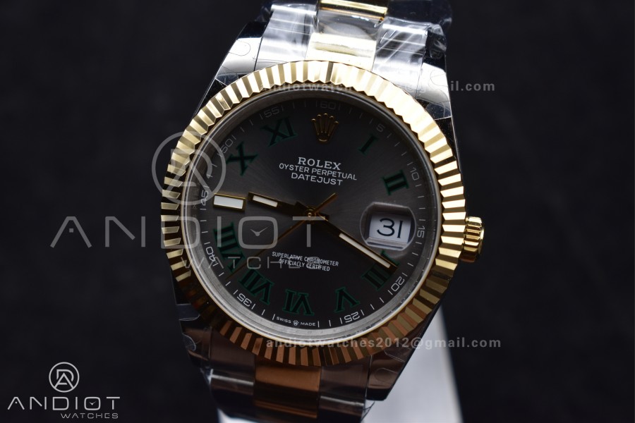 DateJust 41 126333 SS/YG GMF 1:1 Best Edition 904L Steel Gray Green Roman Dial on SS/YG Oyster Bracelet A2836