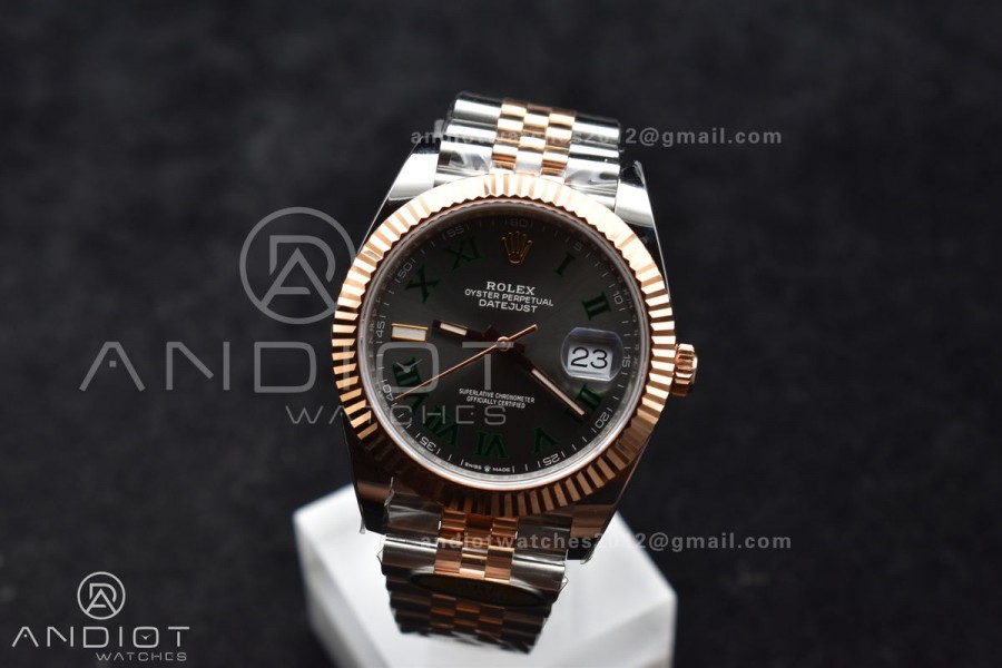 DateJust 41 126333 SS/RG ARF 1:1 Best Edition 904L Steel Gray Green Roman Dial on SS/RG Jubilee Bracelet SH3235 (Gain Weight)