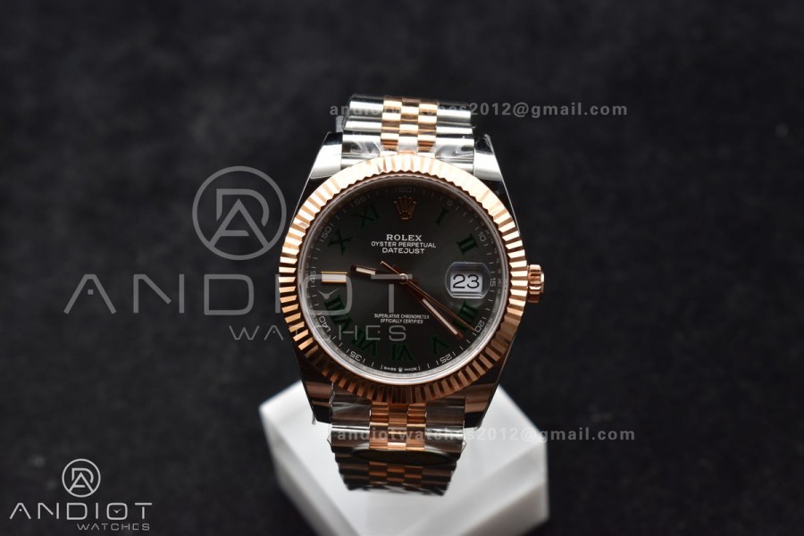 DateJust 41 126333 SS/RG ARF 1:1 Best Edition 904L Steel Gray Green Roman Dial on SS/RG Jubilee Bracelet SH3235 (Gain Weight)