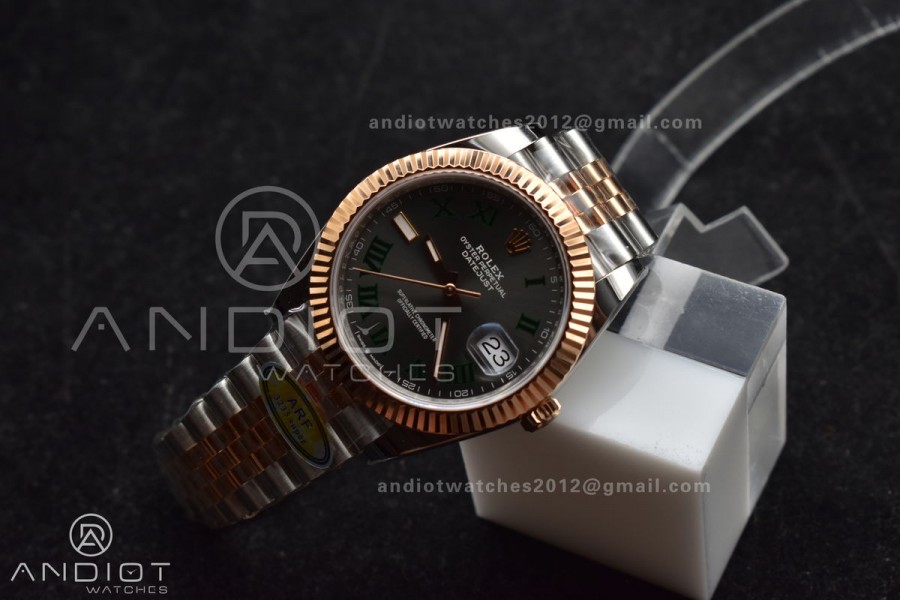 DateJust 41 126333 SS/RG ARF 1:1 Best Edition 904L Steel Gray Green Roman Dial on SS/RG Jubilee Bracelet SH3235 (Gain Weight)