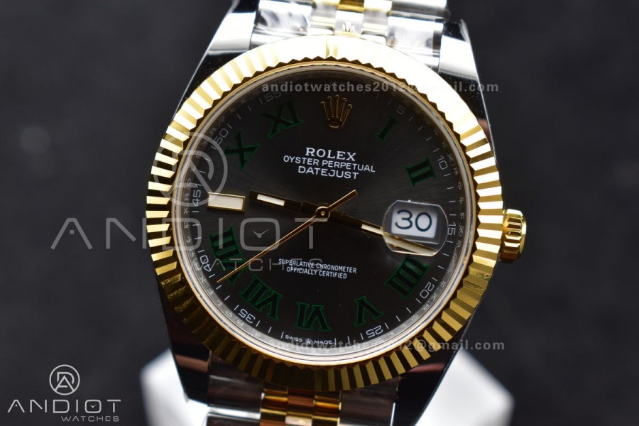 DateJust 41 126333 SS/YG ARF 1:1 Best Edition 904L Steel Gray Green Roman Dial on SS/YG Jubilee Bracelet SH3235 (Gain Weight)