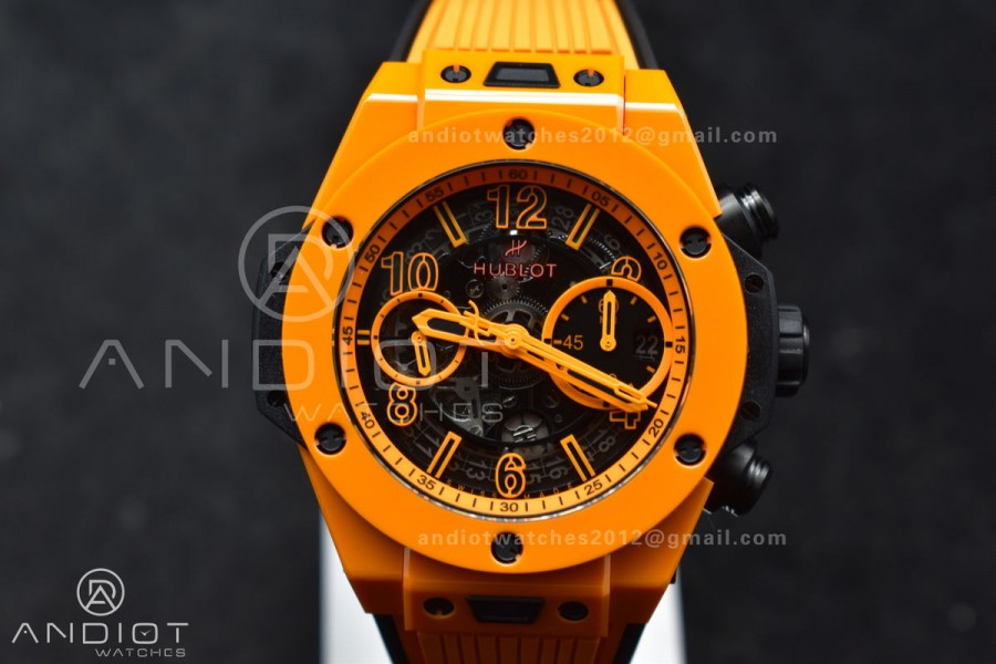 Big Bang Unico 42mm Orange Ceramic BBF 1:1 Best Edition Skeleton Dial on Orange Rubber Strap A1280 V2